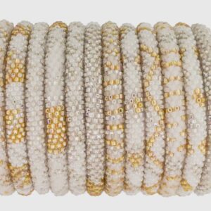 Nepali beaded roll-on bracelets in white and gold mix